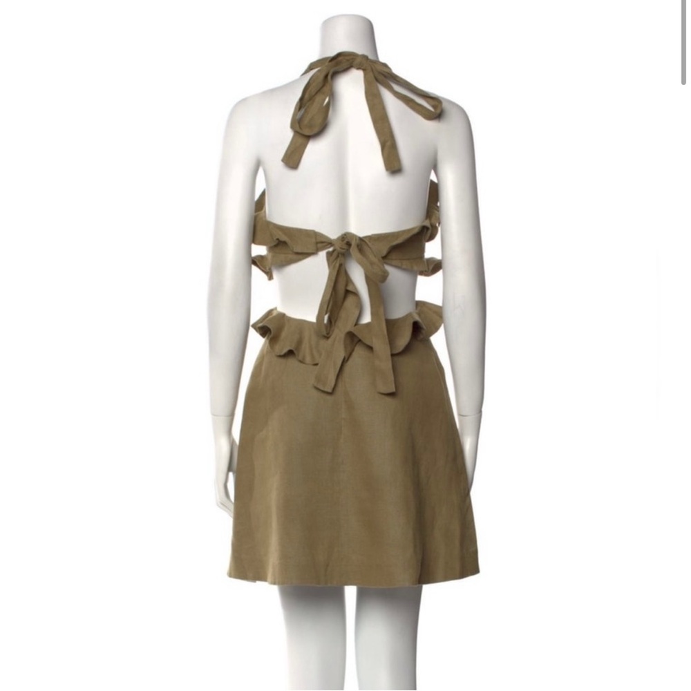 Zimmermann olive green linen ruffle cut out mini dress
